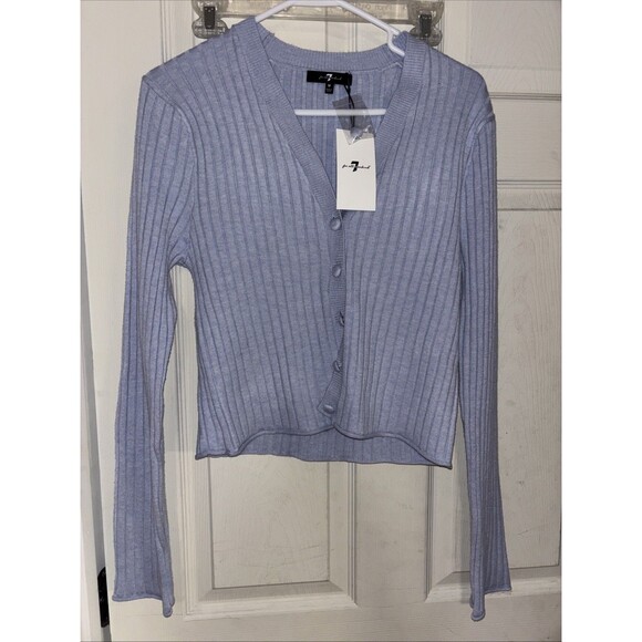 7 For All Mankind Classic Fitted Cardigan Women's Blue Medium - Picture 1 of 4